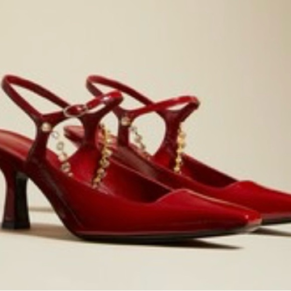 Elegant Red Heels with Pearl Accents